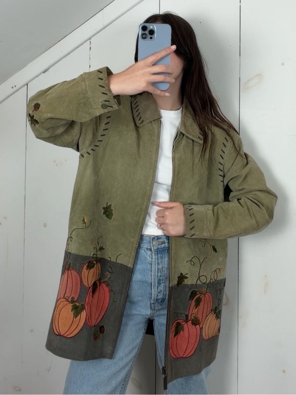Vintage Quacker Factory Green Suede Leather Autumn Fall Pumpkin Jacket Women’s L